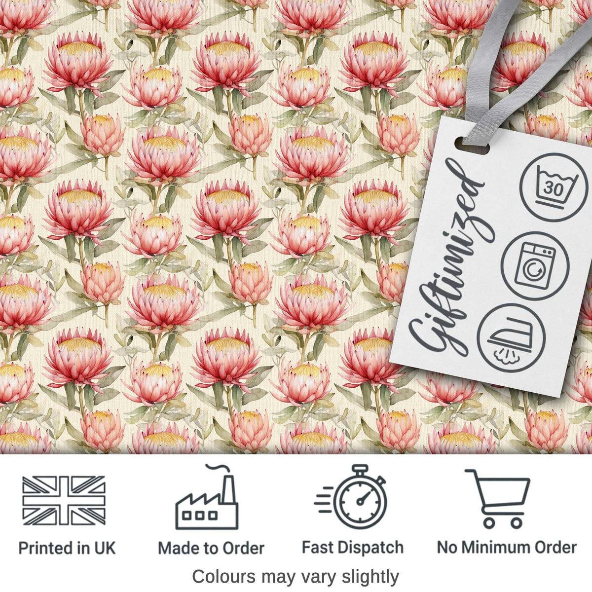 Light Pink Protea Flowers Botanical Seamless Pattern Digital Print Fabric by the Metre UK Sewing Quilting Textile