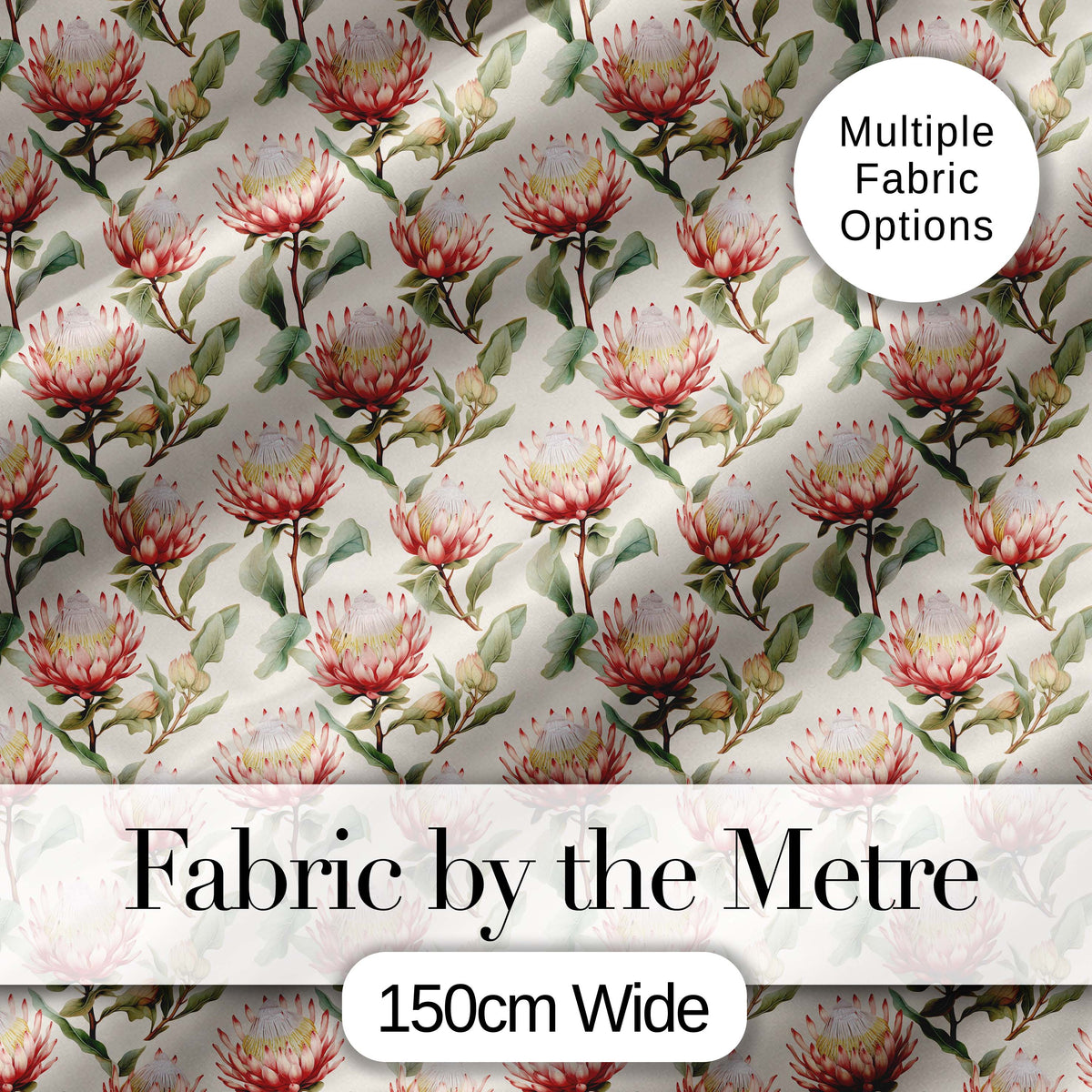 Elegant Pink Protea Botanical Branches Seamless Pattern Digital Print Fabric by the Metre UK Sewing Quilting Textile