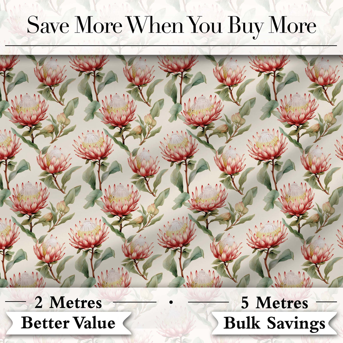 Elegant Pink Protea Botanical Branches Seamless Pattern Digital Print Fabric by the Metre UK Sewing Quilting Textile