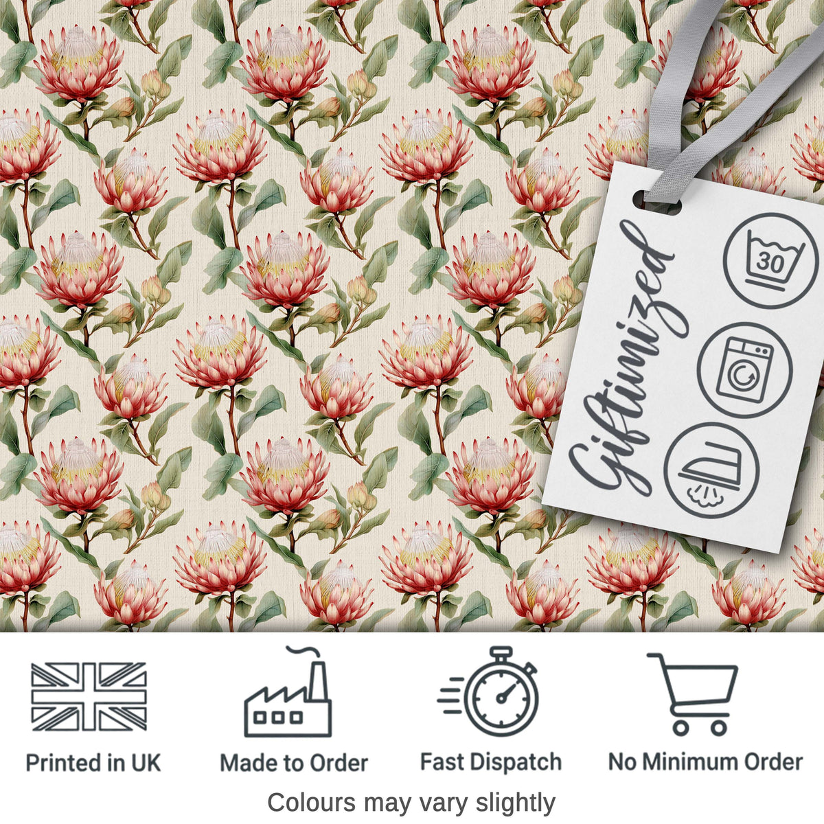 Elegant Pink Protea Botanical Branches Seamless Pattern Digital Print Fabric by the Metre UK Sewing Quilting Textile