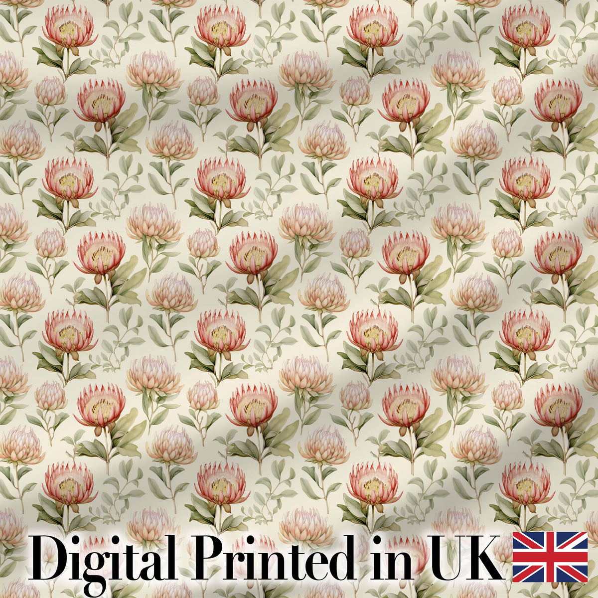 Vintage Protea Floral Garden Illustration Seamless Pattern Digital Print Fabric by the Metre UK Sewing Quilting Textile