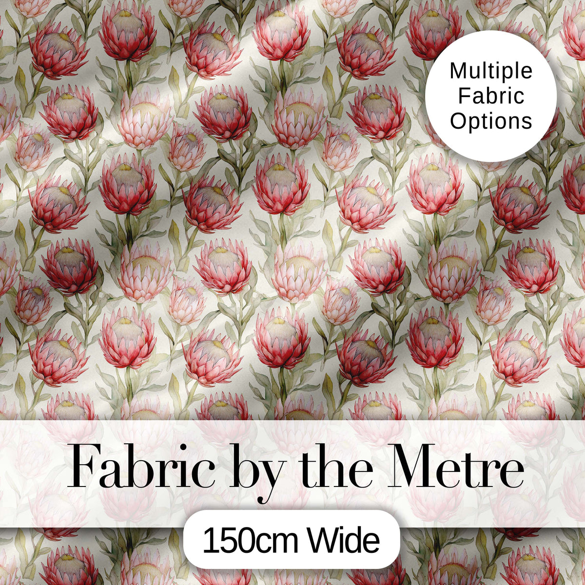 Classic Pink Protea Blooms and Foliage Seamless Pattern Digital Print Fabric by the Metre UK Sewing Quilting Textile