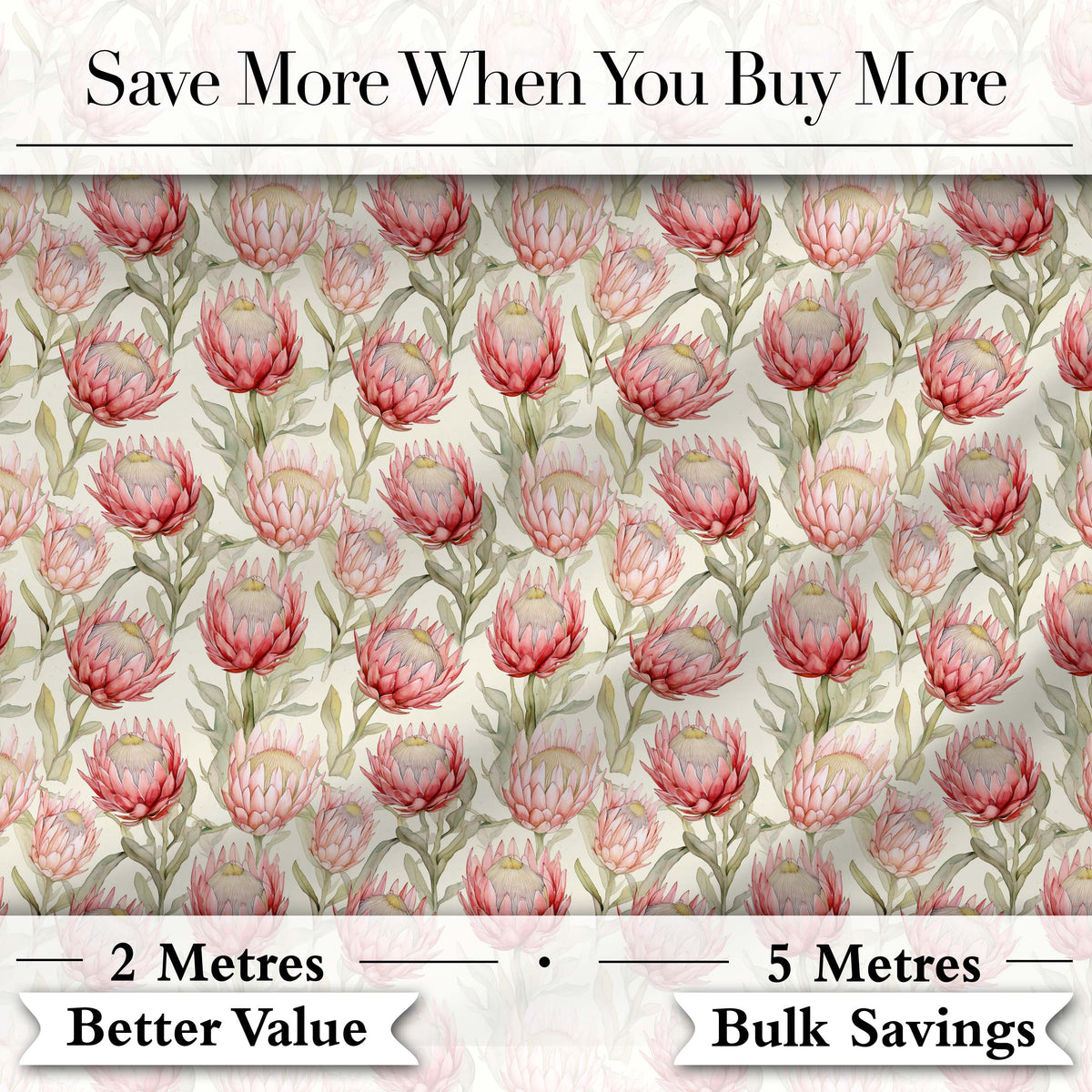 Classic Pink Protea Blooms and Foliage Seamless Pattern Digital Print Fabric by the Metre UK Sewing Quilting Textile