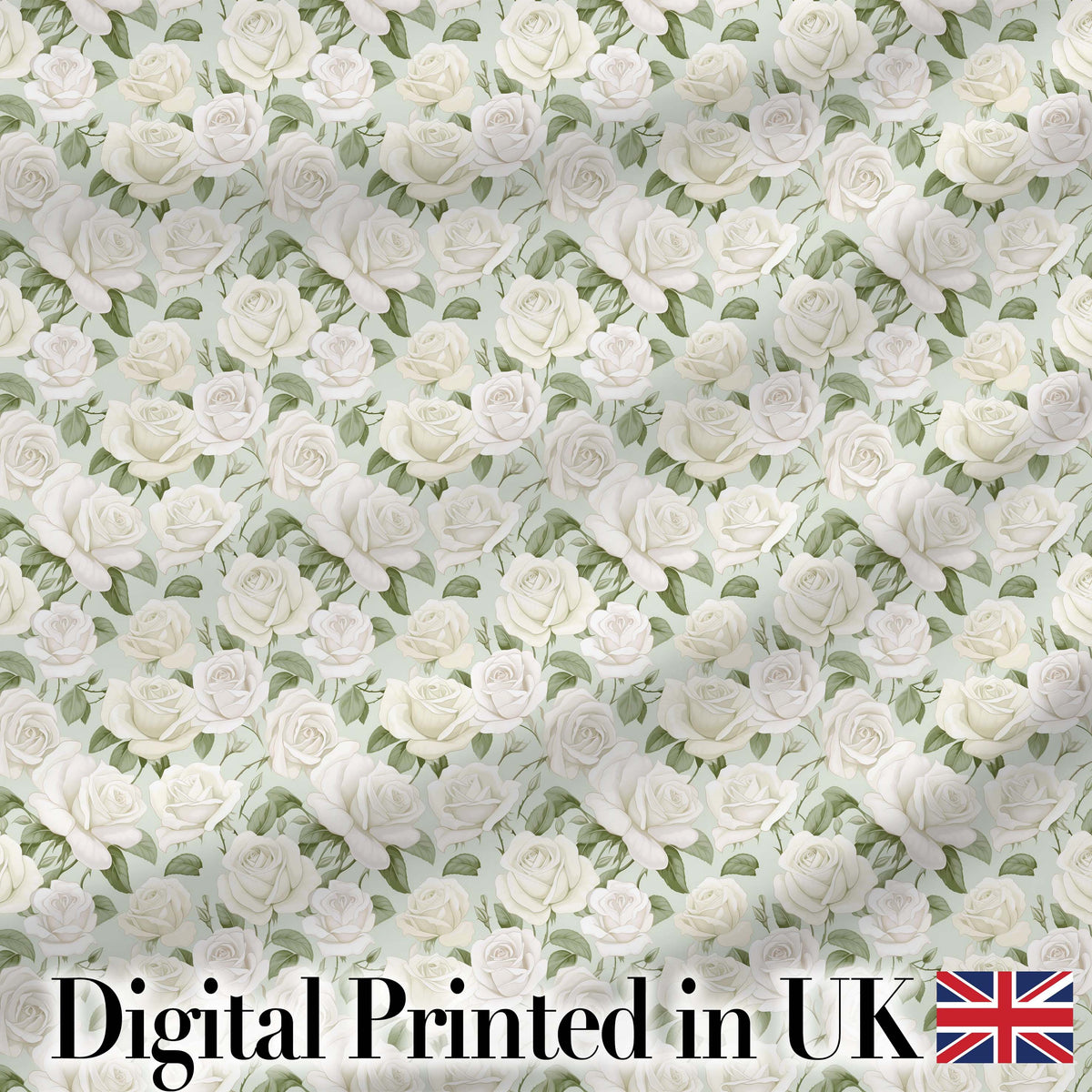 Elegant White Roses Vintage Floral Seamless Pattern Digital Print Fabric by the Metre UK Sewing Quilting Textile