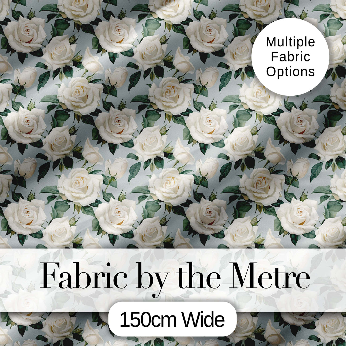Classic Cream Rose Bouquet Soft Sage Background Seamless Pattern Digital Print Fabric by the Metre UK Sewing Quilting Textile
