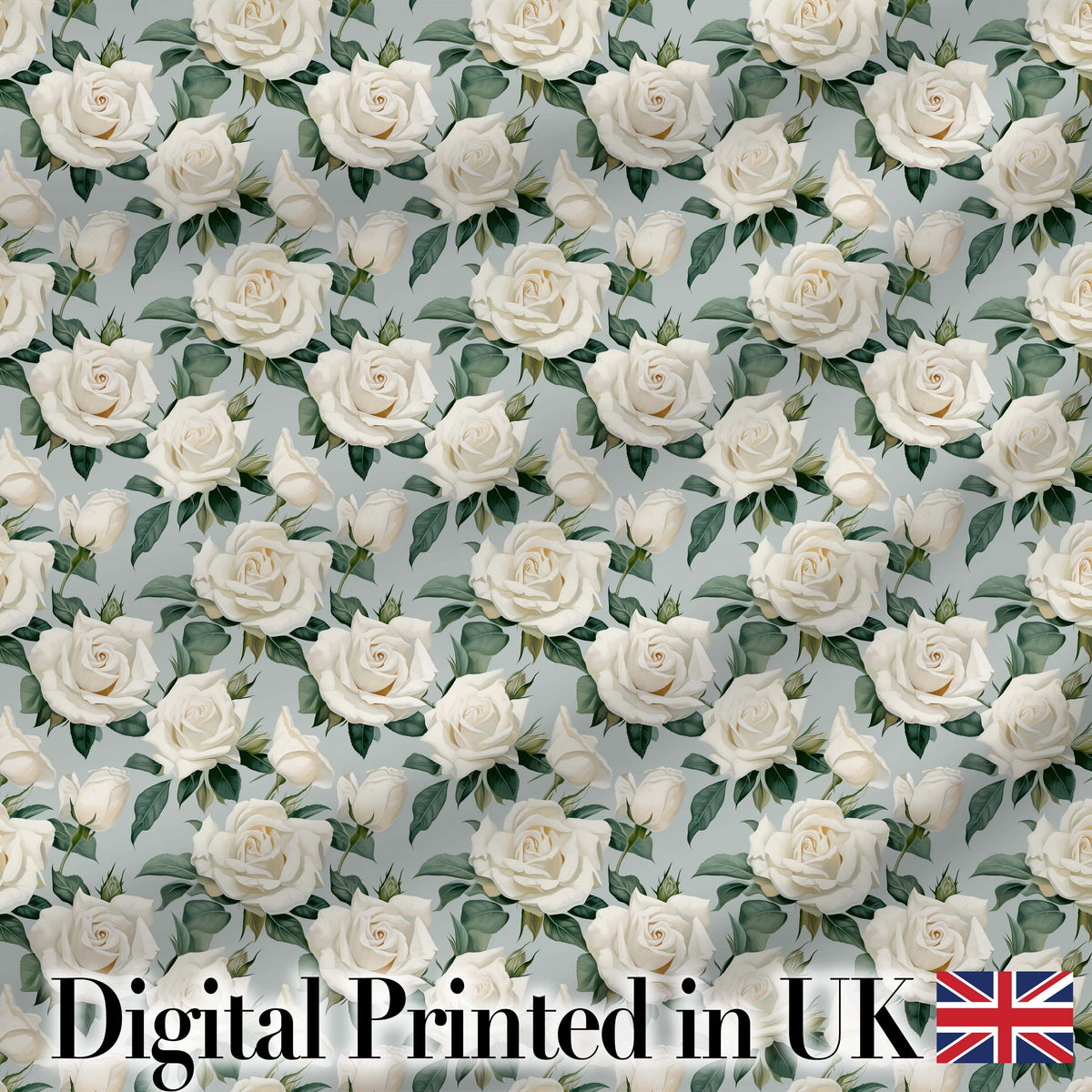 Classic Cream Rose Bouquet Soft Sage Background Seamless Pattern Digital Print Fabric by the Metre UK Sewing Quilting Textile
