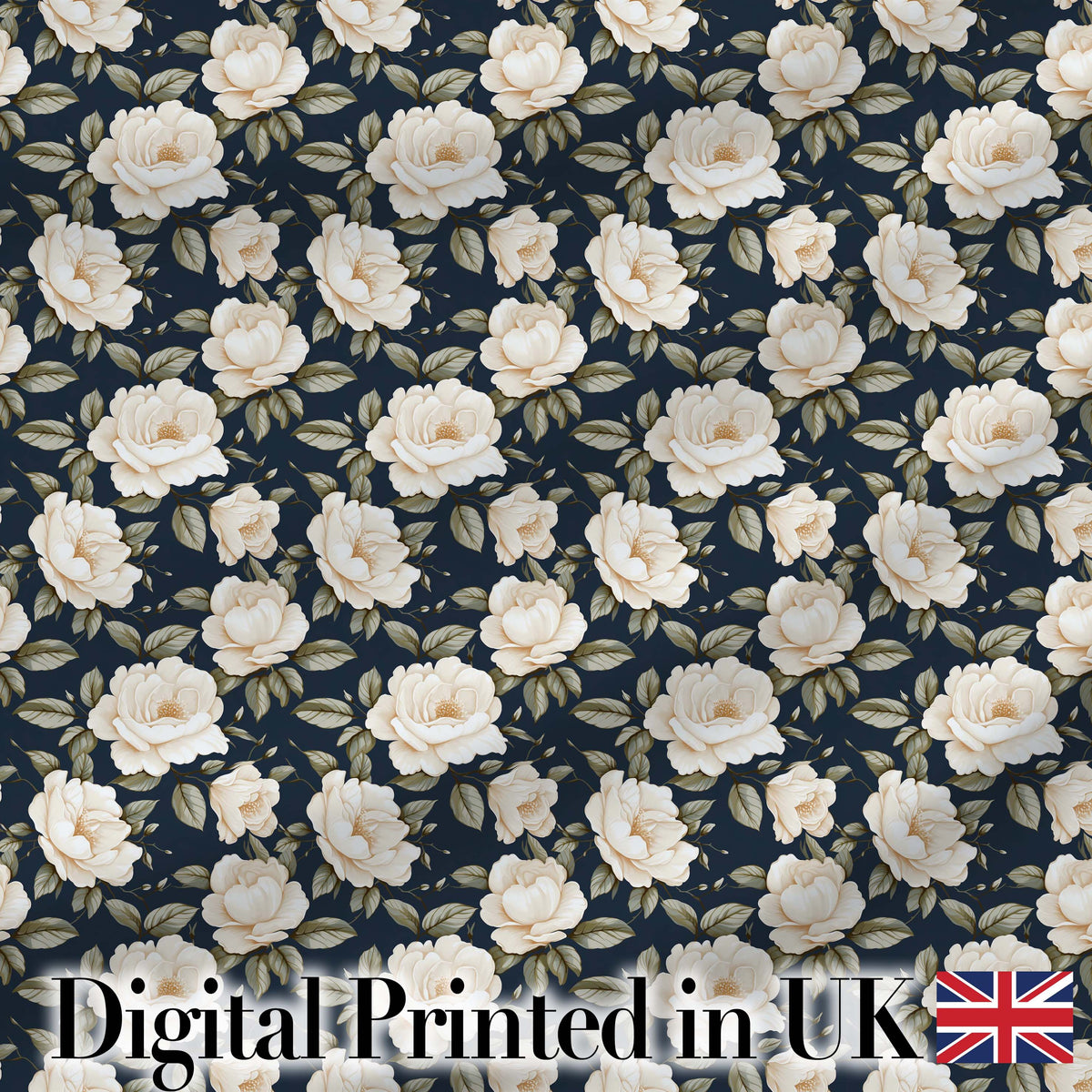 Elegant Beige Roses on Black Floral Seamless Pattern Digital Print Fabric by the Metre UK Sewing Quilting Textile