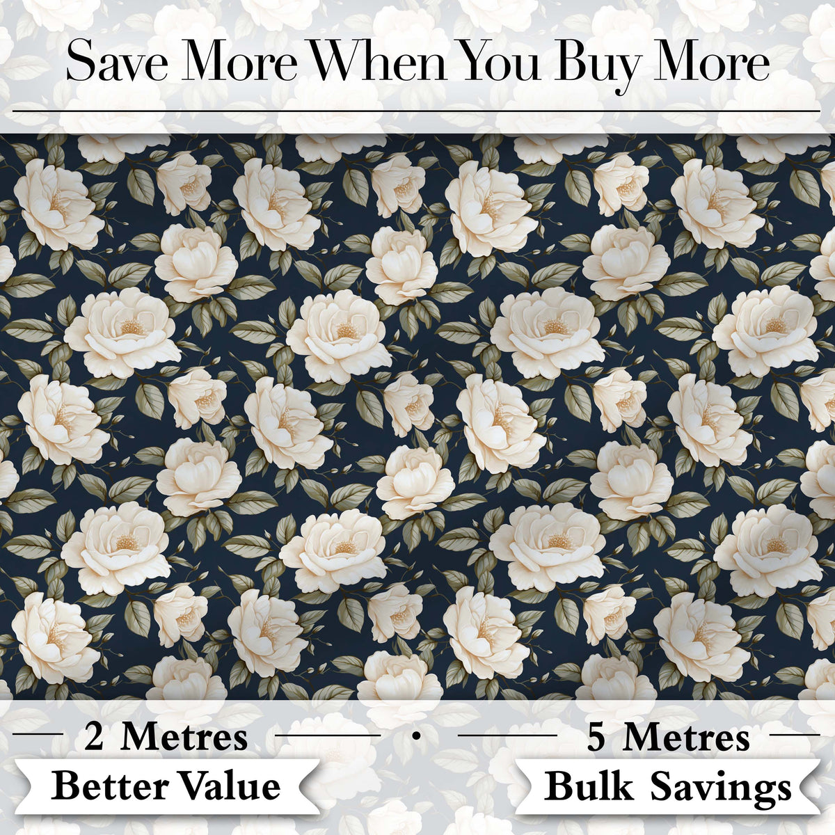 Elegant Beige Roses on Black Floral Seamless Pattern Digital Print Fabric by the Metre UK Sewing Quilting Textile