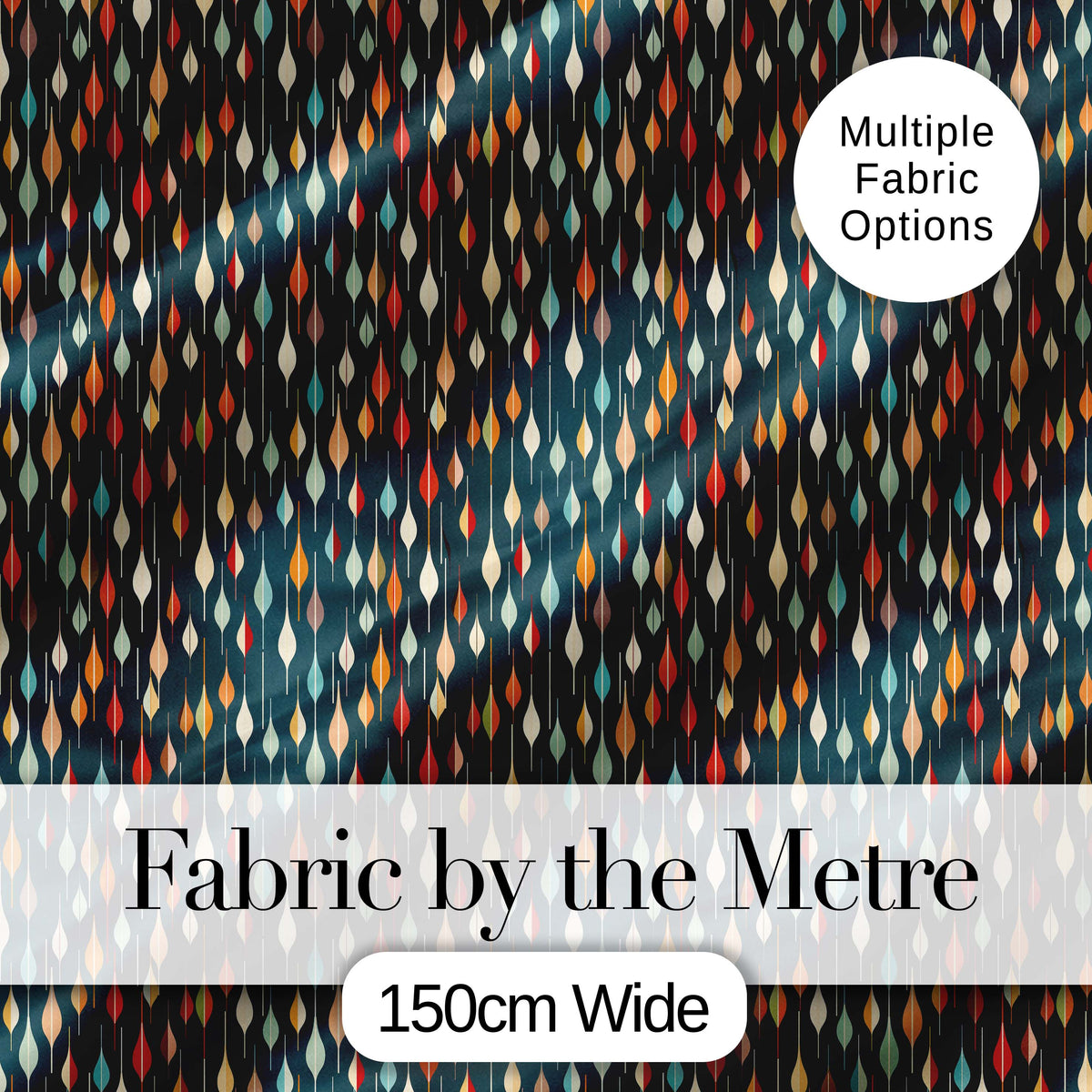 Mid Century Abstract Raindrop Shapes Dark Teal Seamless Pattern Digital Print Fabric by the Metre UK Sewing Quilting Textile