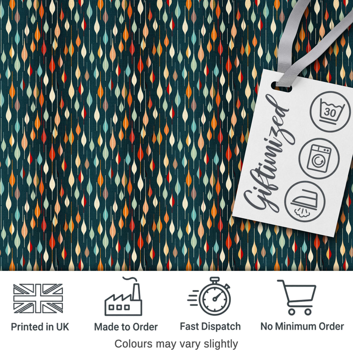 Mid Century Abstract Raindrop Shapes Dark Teal Seamless Pattern Digital Print Fabric by the Metre UK Sewing Quilting Textile
