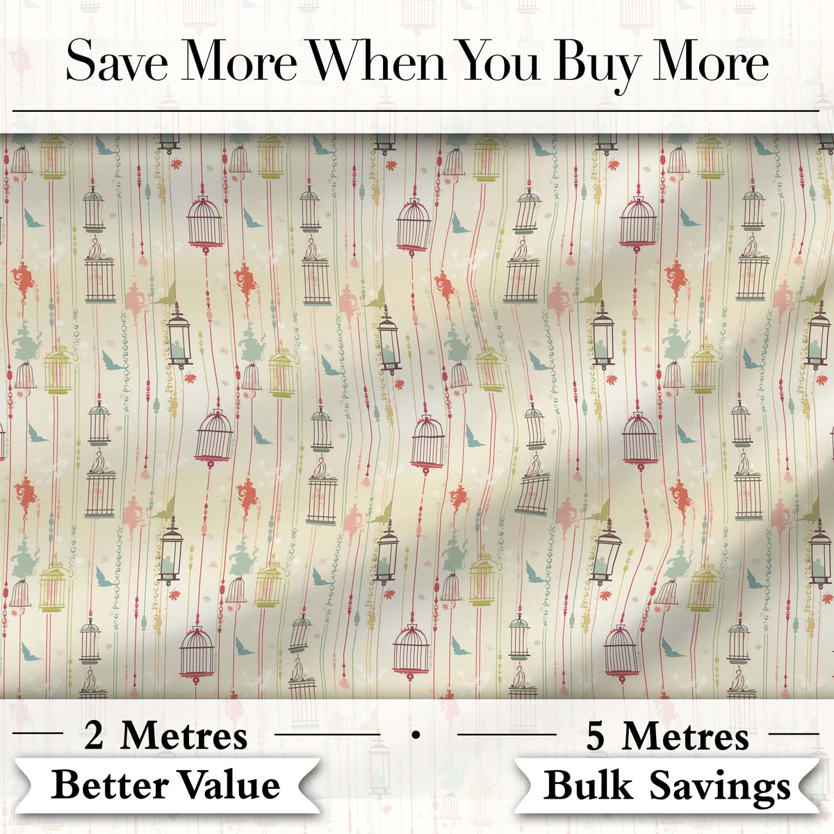 Elegant Birdcage Floral Hanging Stripes Seamless Pattern Digital Print Fabric by the Metre UK Sewing Quilting Textile