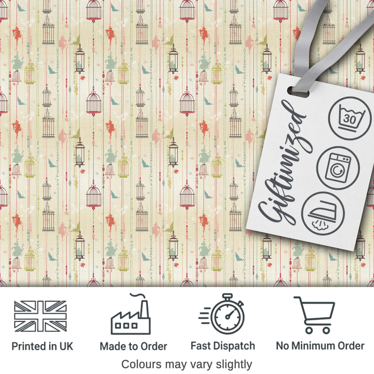 Elegant Birdcage Floral Hanging Stripes Seamless Pattern Digital Print Fabric by the Metre UK Sewing Quilting Textile