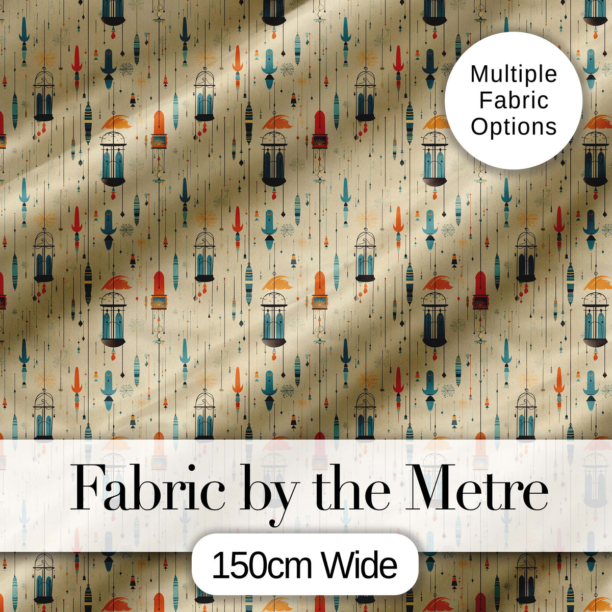 Vintage Hanging Birdcages and Floral Elements Seamless Pattern Digital Print Fabric by the Metre UK Sewing Quilting Textile