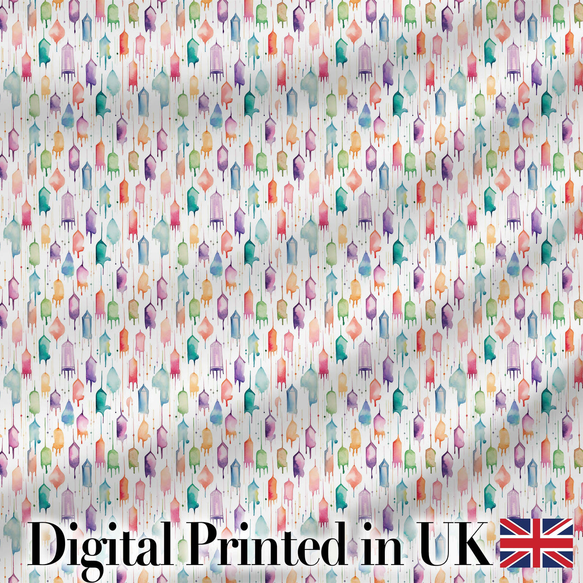 Pastel Watercolor Hanging Lantern Shapes Seamless Pattern Digital Print Fabric by the Metre UK Sewing Quilting Textile