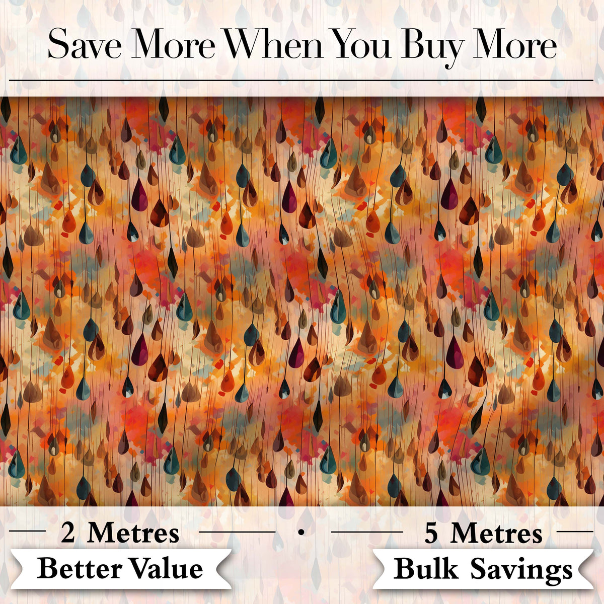 Warm Autumn Raindrop Abstract Watercolor Seamless Pattern Digital Print Fabric by the Metre UK Sewing Quilting Textile