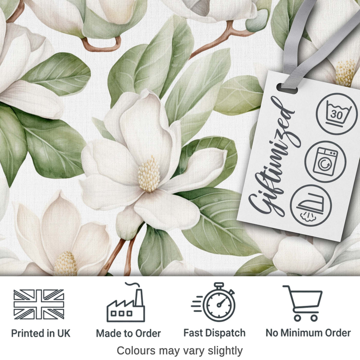 Delicate Magnolia Bloom Pattern with Soft Botanical Leaves Seamless Pattern Digital Print Fabric by the Metre UK Sewing Quilting Textile