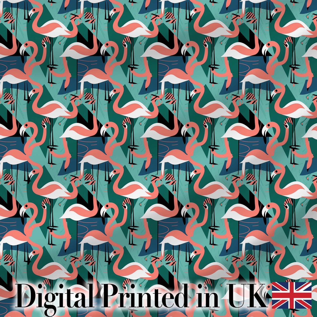 Modern Flamingo Birds with Geometric Jungle Background Seamless Pattern Digital Print Fabric by the Metre UK Sewing Quilting Textile