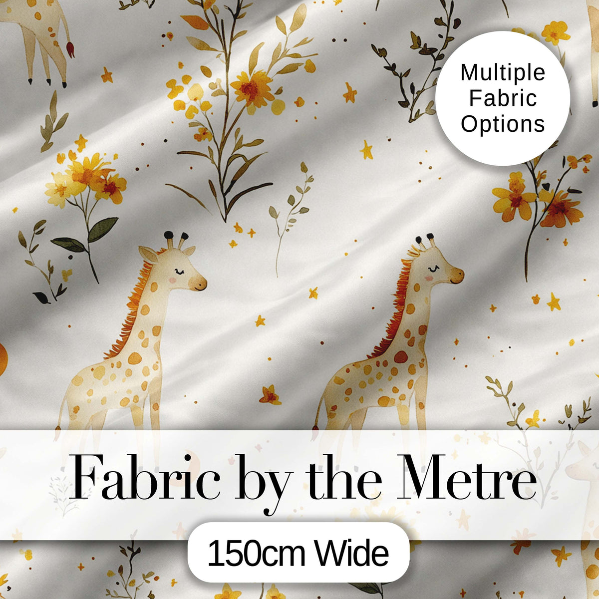 Cute Baby Giraffes with Yellow Floral Elements Seamless Pattern Digital Print Fabric by the Metre UK Sewing Quilting Textile