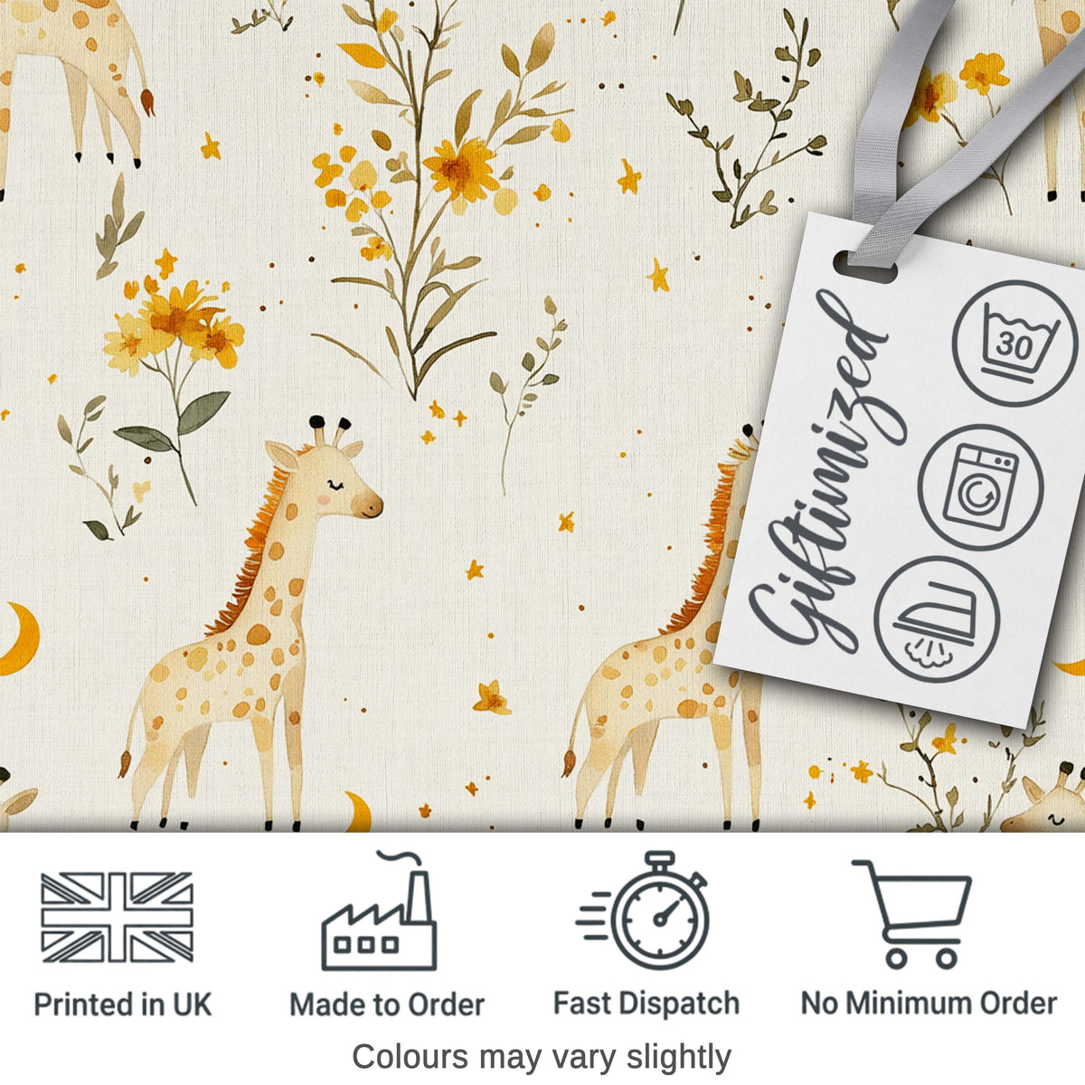 Cute Baby Giraffes with Yellow Floral Elements Seamless Pattern Digital Print Fabric by the Metre UK Sewing Quilting Textile