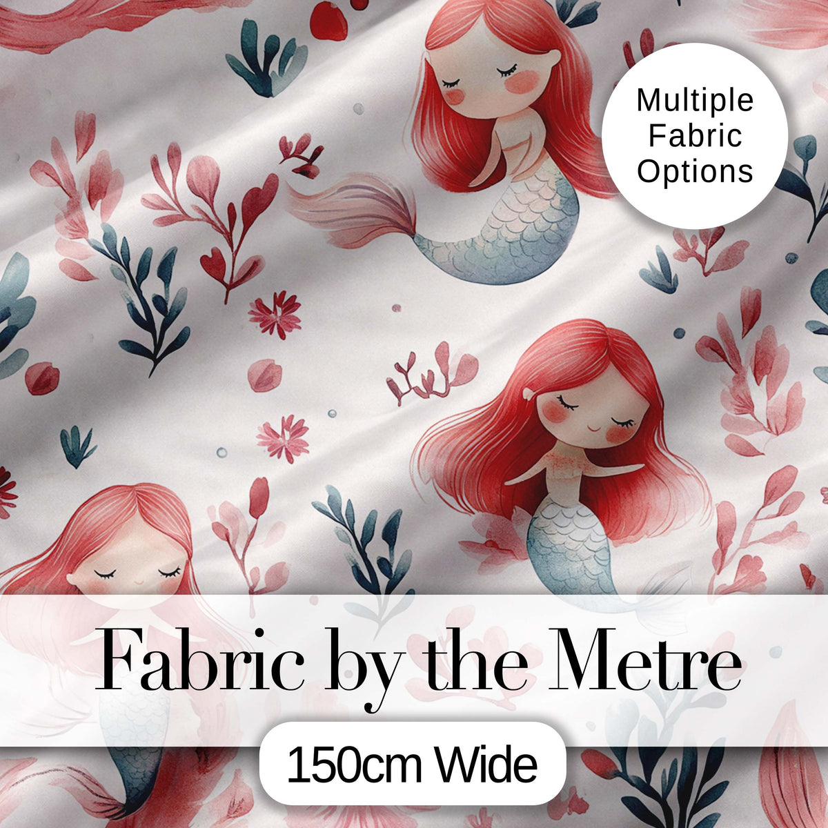 Cute Little Mermaids with Soft Floral Background Seamless Pattern Digital Print Fabric by the Metre UK Sewing Quilting Textile