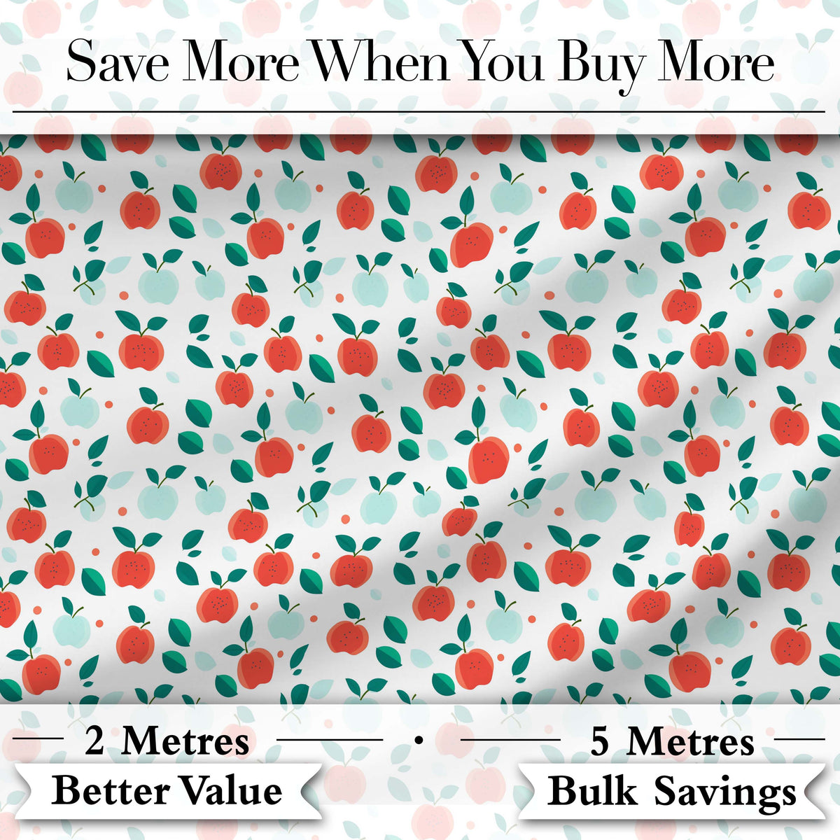 Modern Red and Teal Apples with Leaves Seamless Pattern Digital Print Fabric by the Metre UK Sewing Quilting Textile