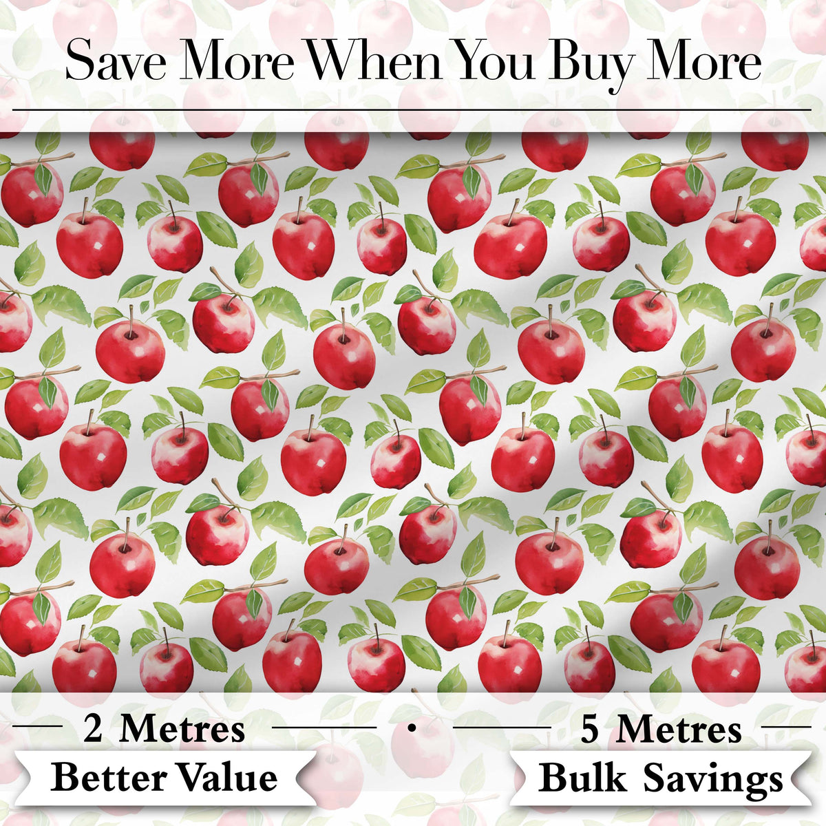 Watercolor Red Apples with Green Leaves Seamless Pattern Digital Print Fabric by the Metre UK Sewing Quilting Textile
