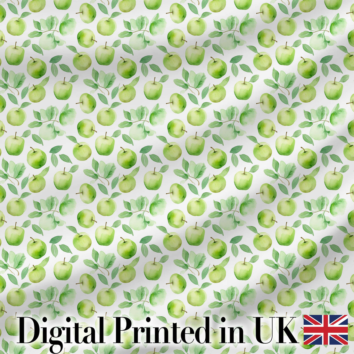 Soft Watercolor Green Apples with Leaves Seamless Pattern Digital Print Fabric by the Metre UK Sewing Quilting Textile
