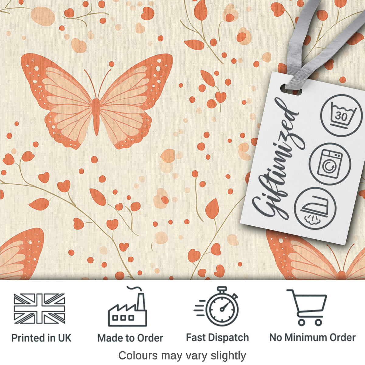Soft Butterfly with Floral Hearts Neutral Seamless Pattern Digital Print Fabric by the Metre UK Sewing Quilting Textile