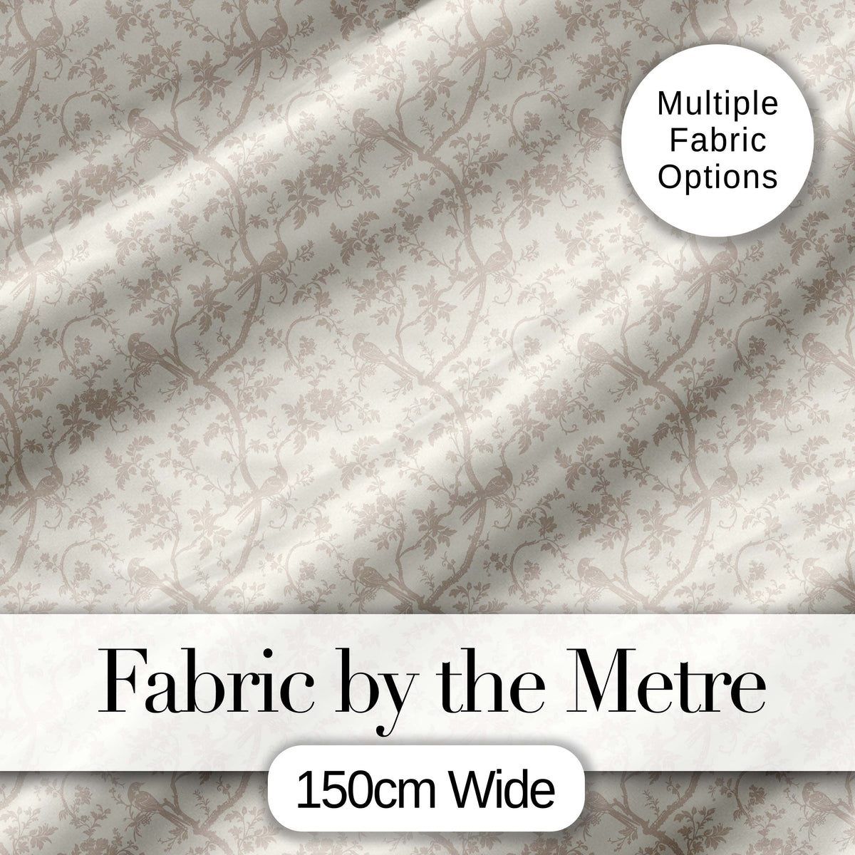 Elegant Birds and Branches Toile Style Seamless Pattern Digital Print Fabric by the Metre UK Sewing Quilting Textile