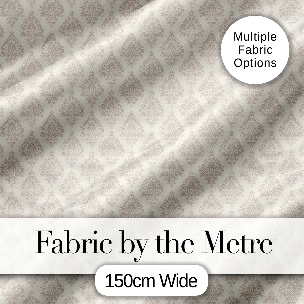 Classic Beige Ornamental Damask Motif Seamless Pattern Digital Print Fabric by the Metre UK Sewing Quilting Textile