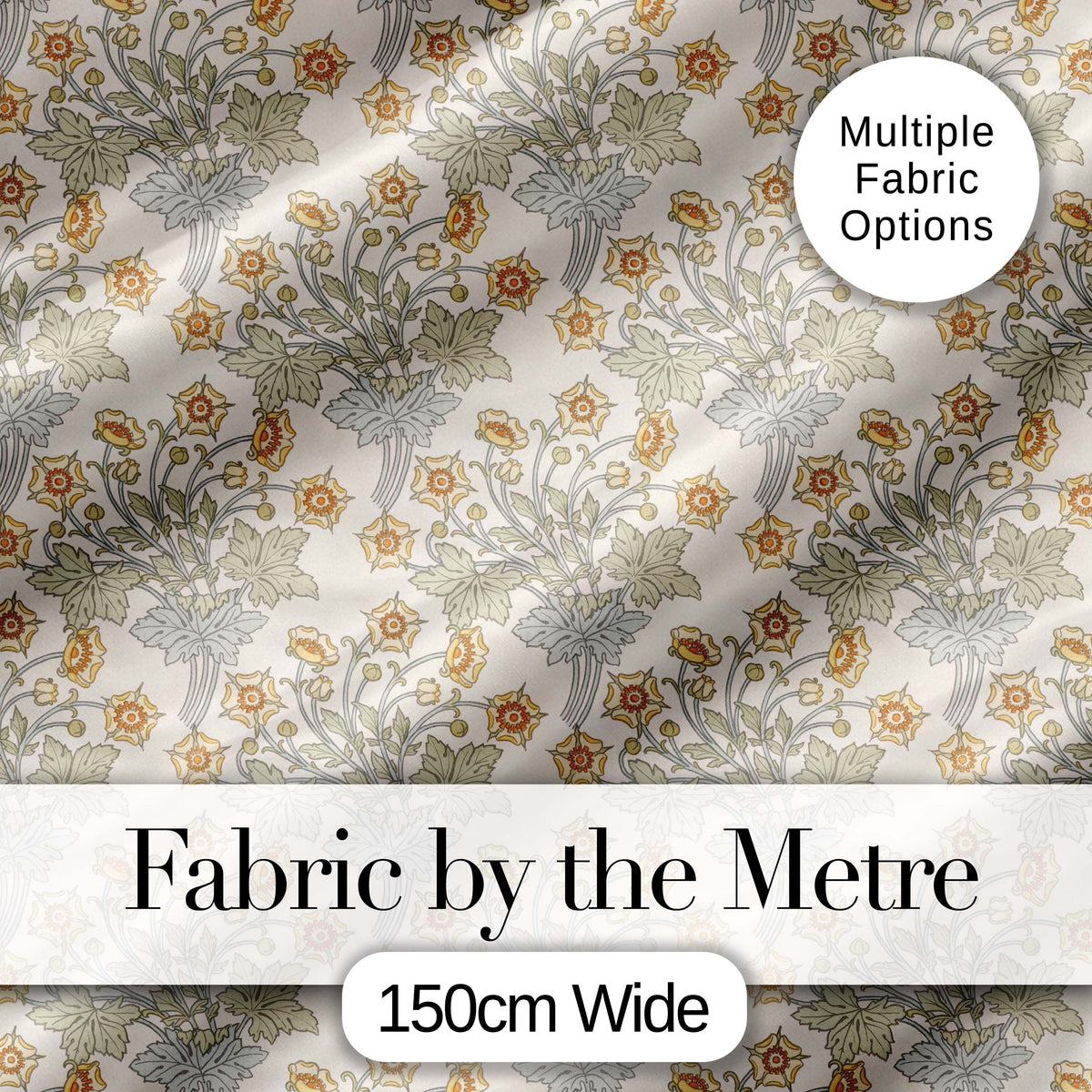 Vintage Botanical Flowers and Leaves Natural Seamless Pattern Digital Print Fabric by the Metre UK Sewing Quilting Textile