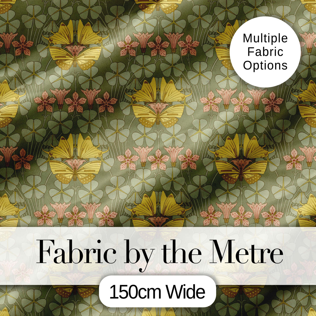 Art Nouveau Butterflies and Floral Garden Seamless Pattern Digital Print Fabric by the Metre UK Sewing Quilting Textile