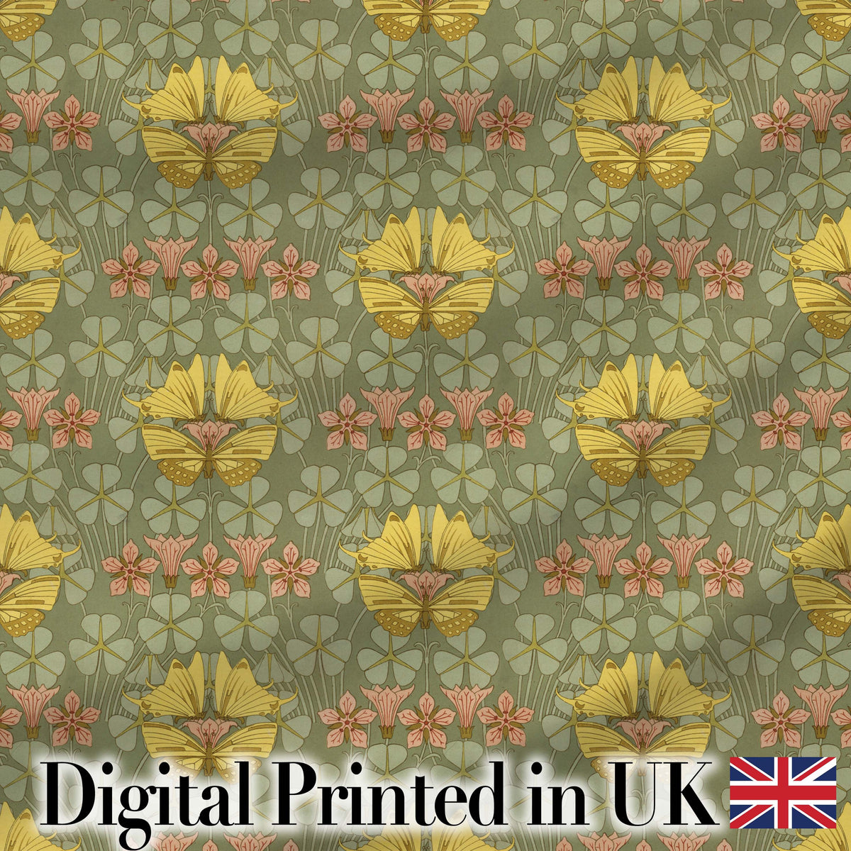 Art Nouveau Butterflies and Floral Garden Seamless Pattern Digital Print Fabric by the Metre UK Sewing Quilting Textile