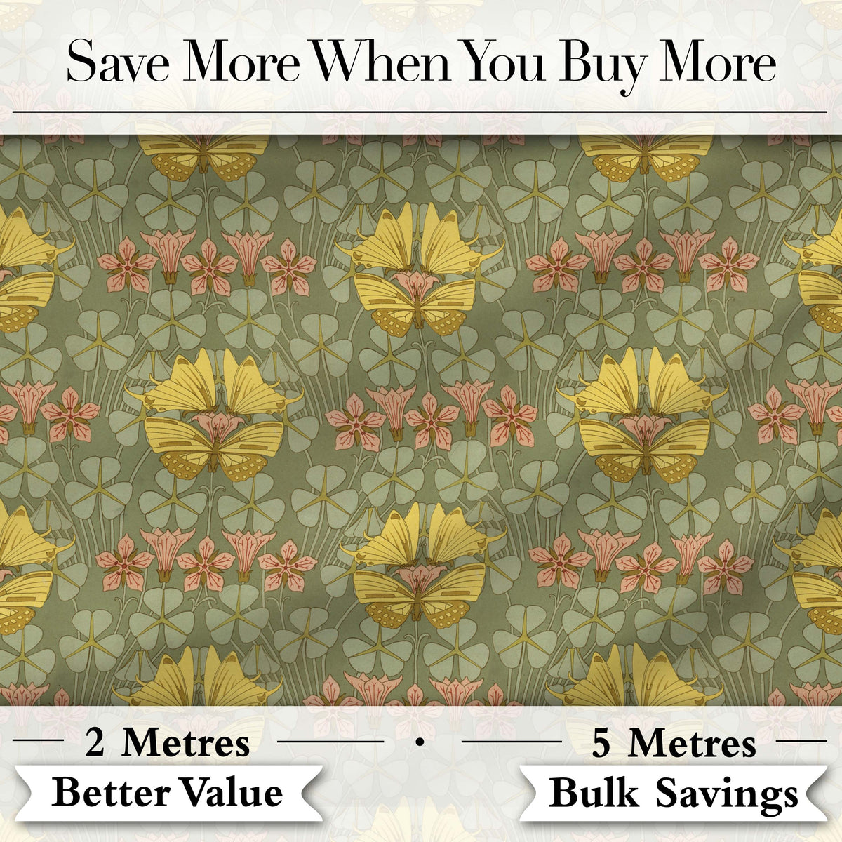 Art Nouveau Butterflies and Floral Garden Seamless Pattern Digital Print Fabric by the Metre UK Sewing Quilting Textile
