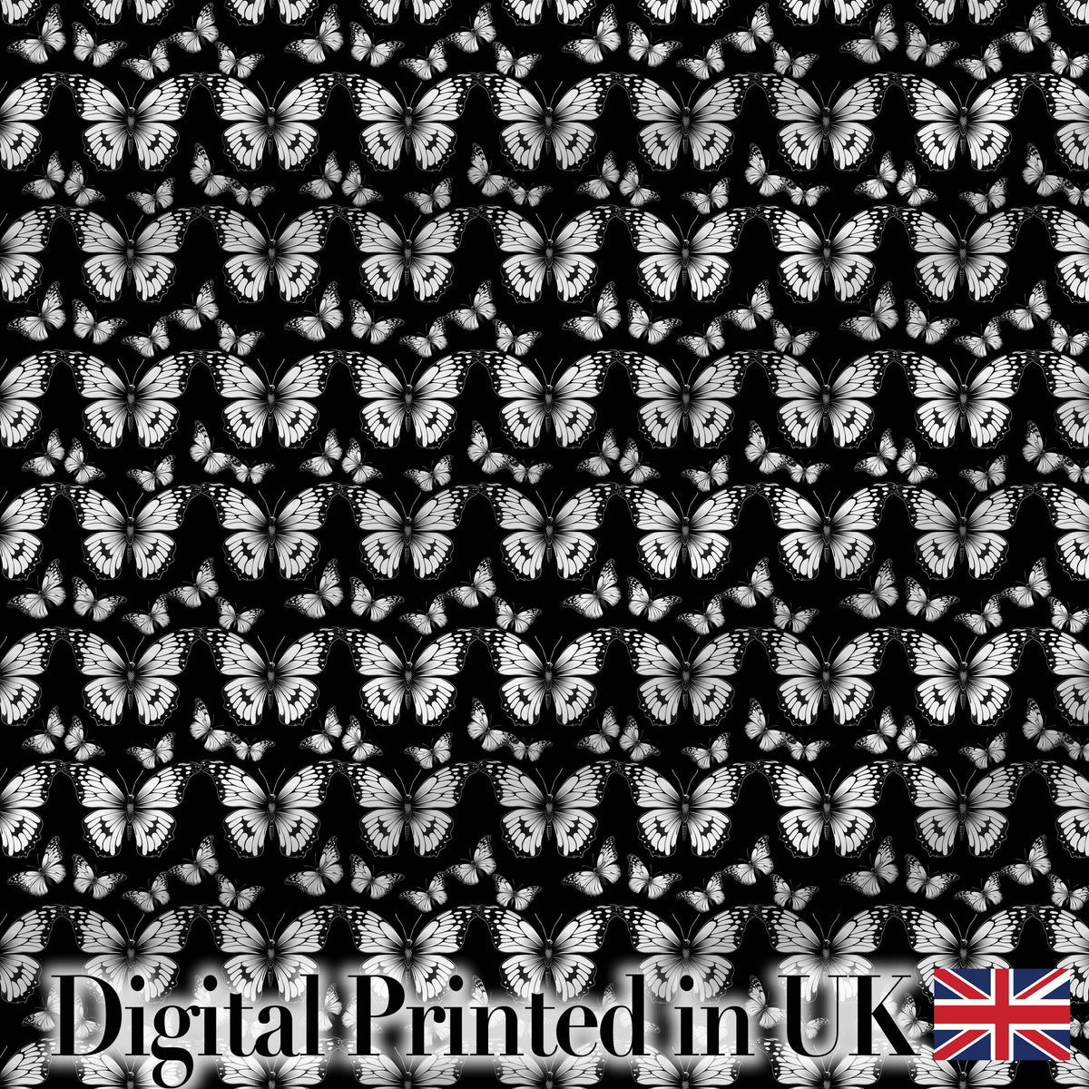Black and White Butterfly Elegant Repeating Seamless Pattern Digital Print Fabric by the Metre UK Sewing Quilting Textile