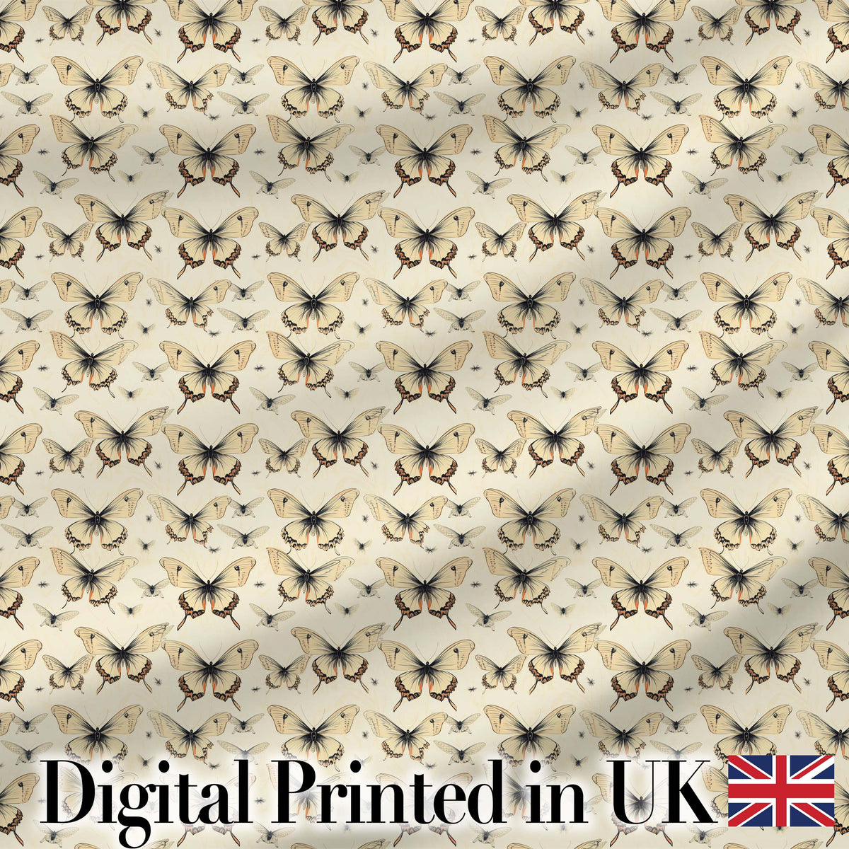 Vintage Sepia Butterfly Illustration Seamless Pattern Digital Print Fabric by the Metre UK Sewing Quilting Textile