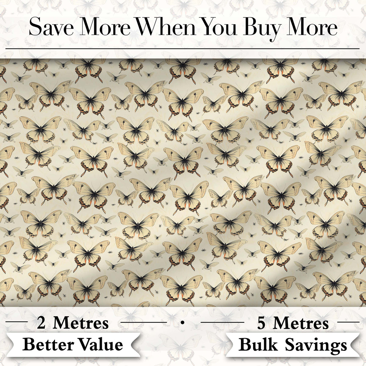 Vintage Sepia Butterfly Illustration Seamless Pattern Digital Print Fabric by the Metre UK Sewing Quilting Textile
