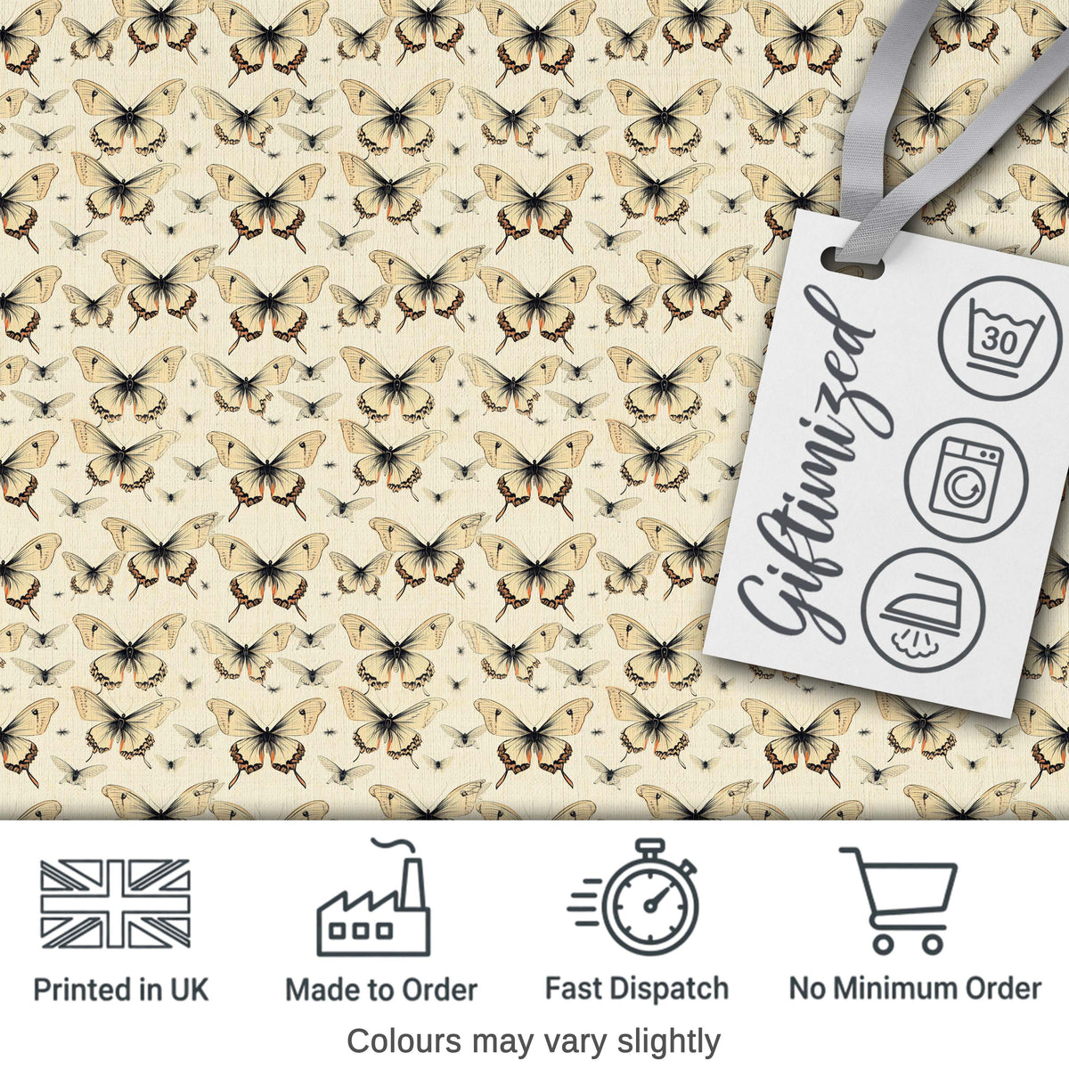 Vintage Sepia Butterfly Illustration Seamless Pattern Digital Print Fabric by the Metre UK Sewing Quilting Textile