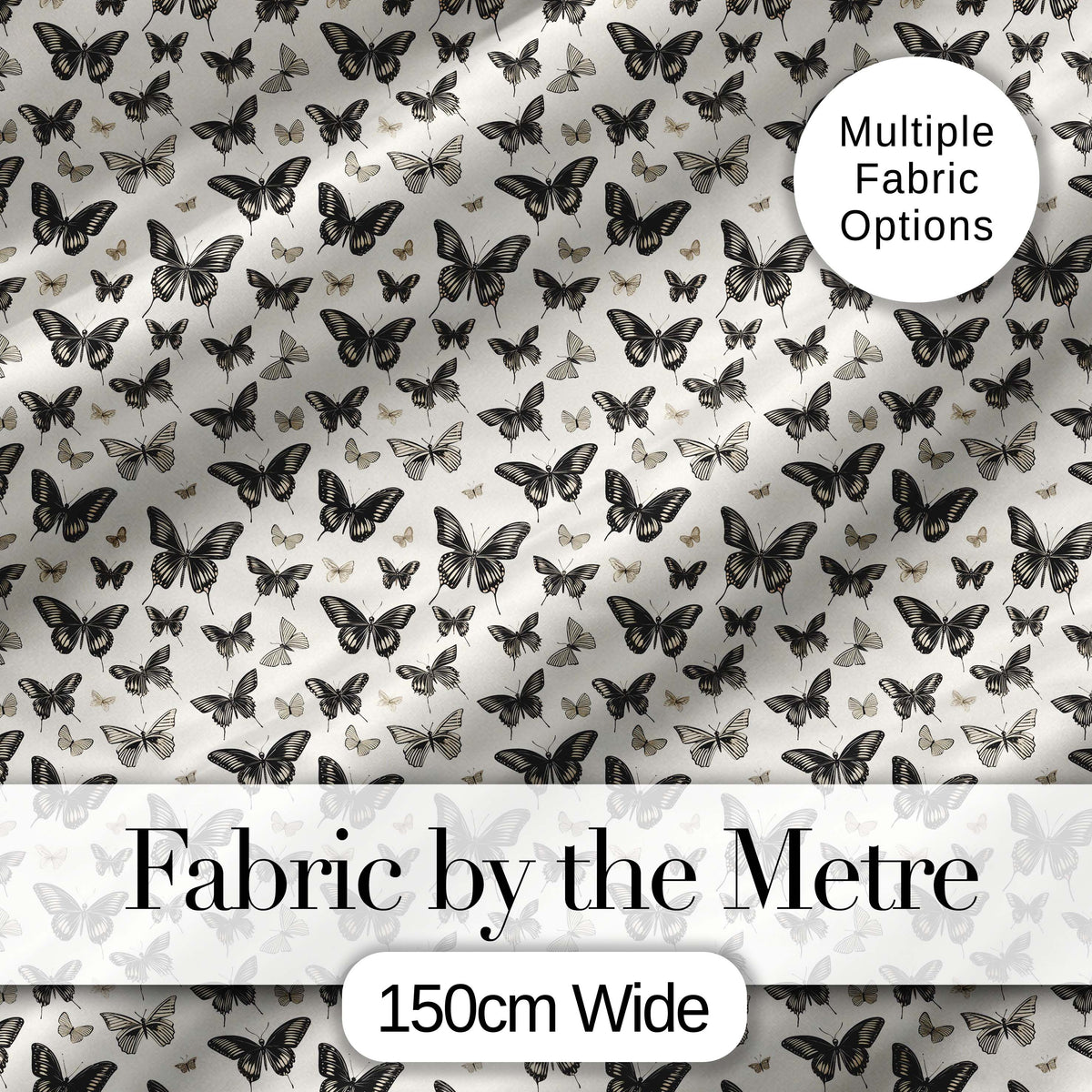 Black and White Butterfly Vintage Style Seamless Pattern Digital Print Fabric by the Metre UK Sewing Quilting Textile