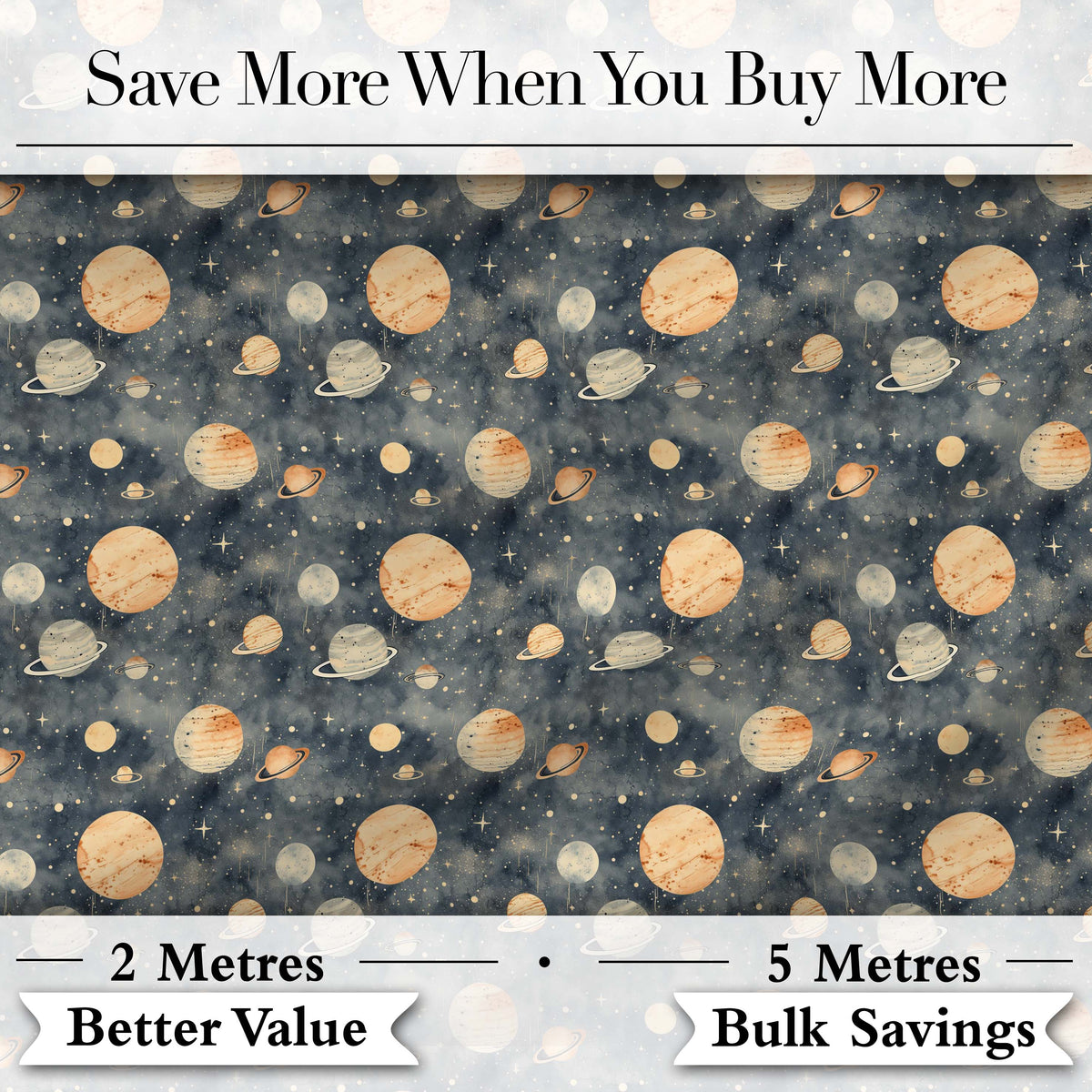 Watercolor Planets Galaxy Space Theme Seamless Pattern Digital Print Fabric by the Metre UK Sewing Quilting Textile