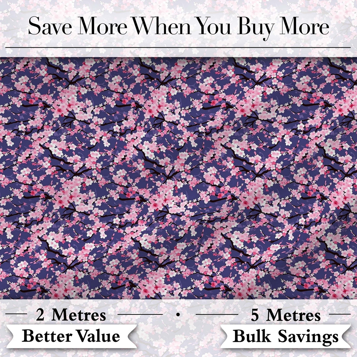 Pink Cherry Blossom Branches Purple Background Seamless Pattern Digital Print Fabric by the Metre UK Sewing Quilting Textile