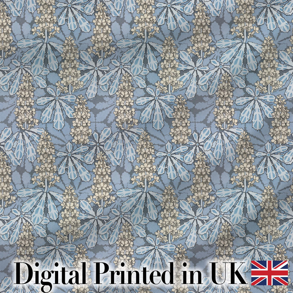 Vintage Botanical Leaf Floral Blue Tone Seamless Pattern Digital Print Fabric by the Metre UK Sewing Quilting Textile