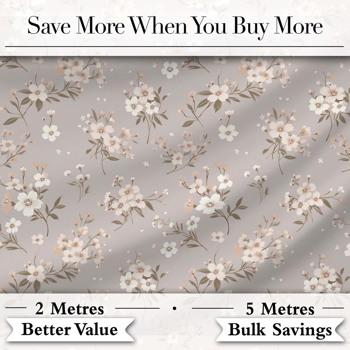 Elegant Neutral Floral Blossom Pattern Soft Beige Background Seamless Pattern Digital Print Fabric by the Metre UK Sewing Quilting Textile