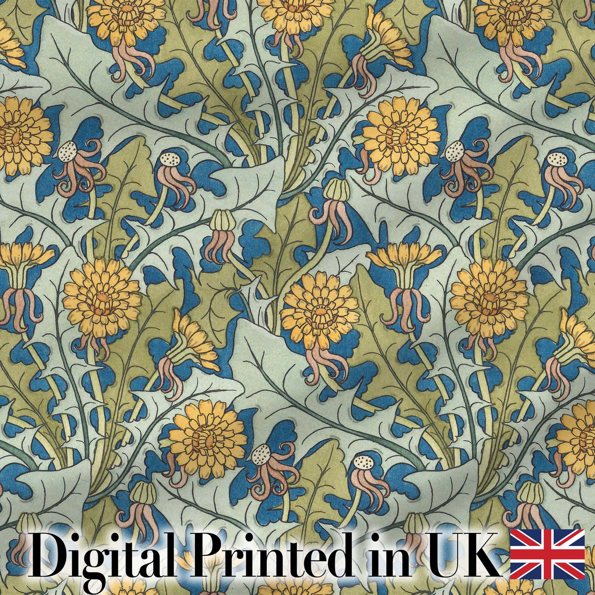 Classic Arts and Crafts Yellow Floral with Green Leaves Seamless Pattern Digital Print Fabric by the Metre UK Sewing Quilting Textile