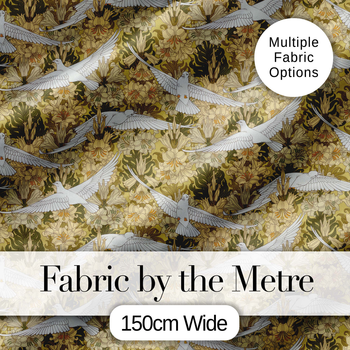 Elegant White Doves with Vintage Floral Background Seamless Pattern Digital Print Fabric by the Metre UK Sewing Quilting Textile