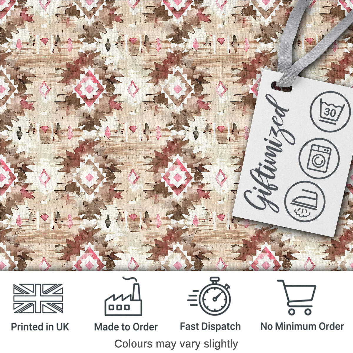 Neutral Beige and Blush Abstract Tribal Seamless Pattern Digital Print Fabric by the Metre UK Sewing Quilting Textile
