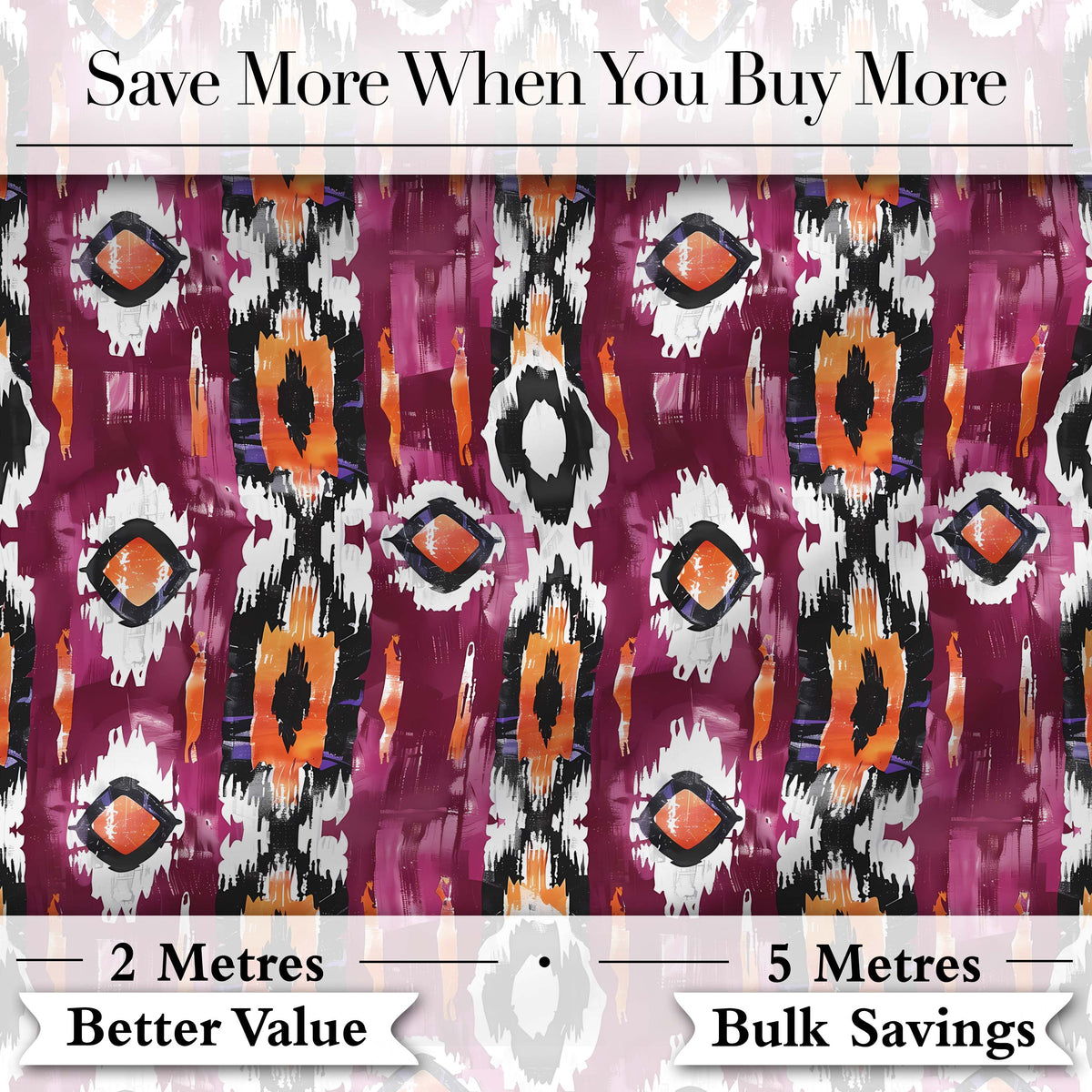 Bold Magenta and Orange Abstract Tribal Seamless Pattern Digital Print Fabric by the Metre UK Sewing Quilting Textile