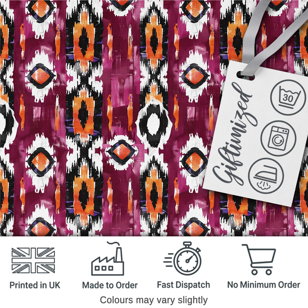 Bold Magenta and Orange Abstract Tribal Seamless Pattern Digital Print Fabric by the Metre UK Sewing Quilting Textile
