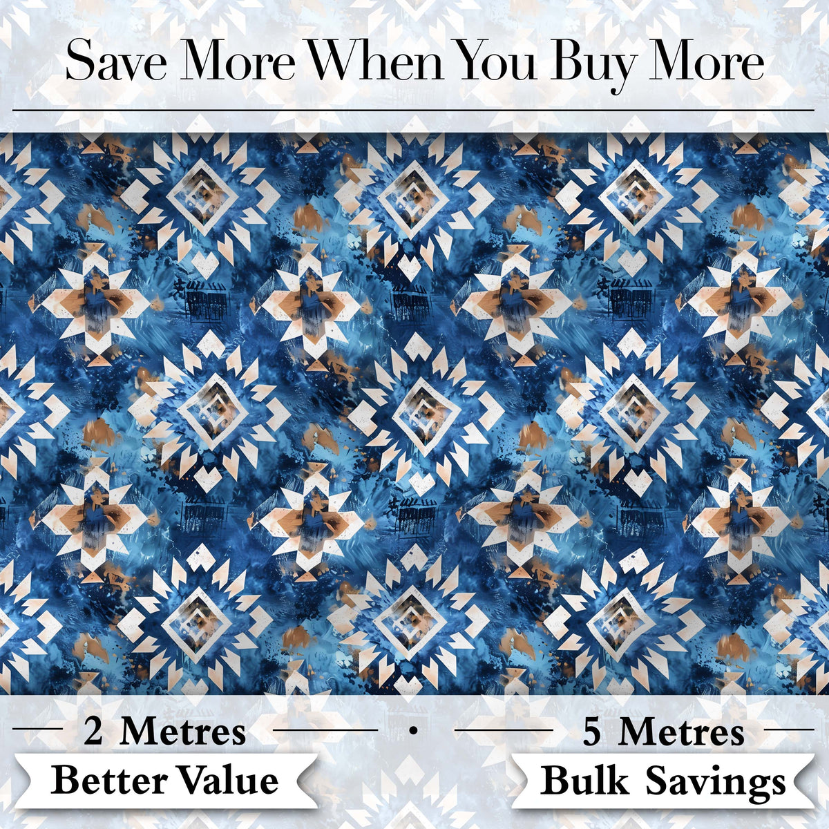 Deep Blue Artistic Tribal Aztec Seamless Pattern Digital Print Fabric by the Metre UK Sewing Quilting Textile