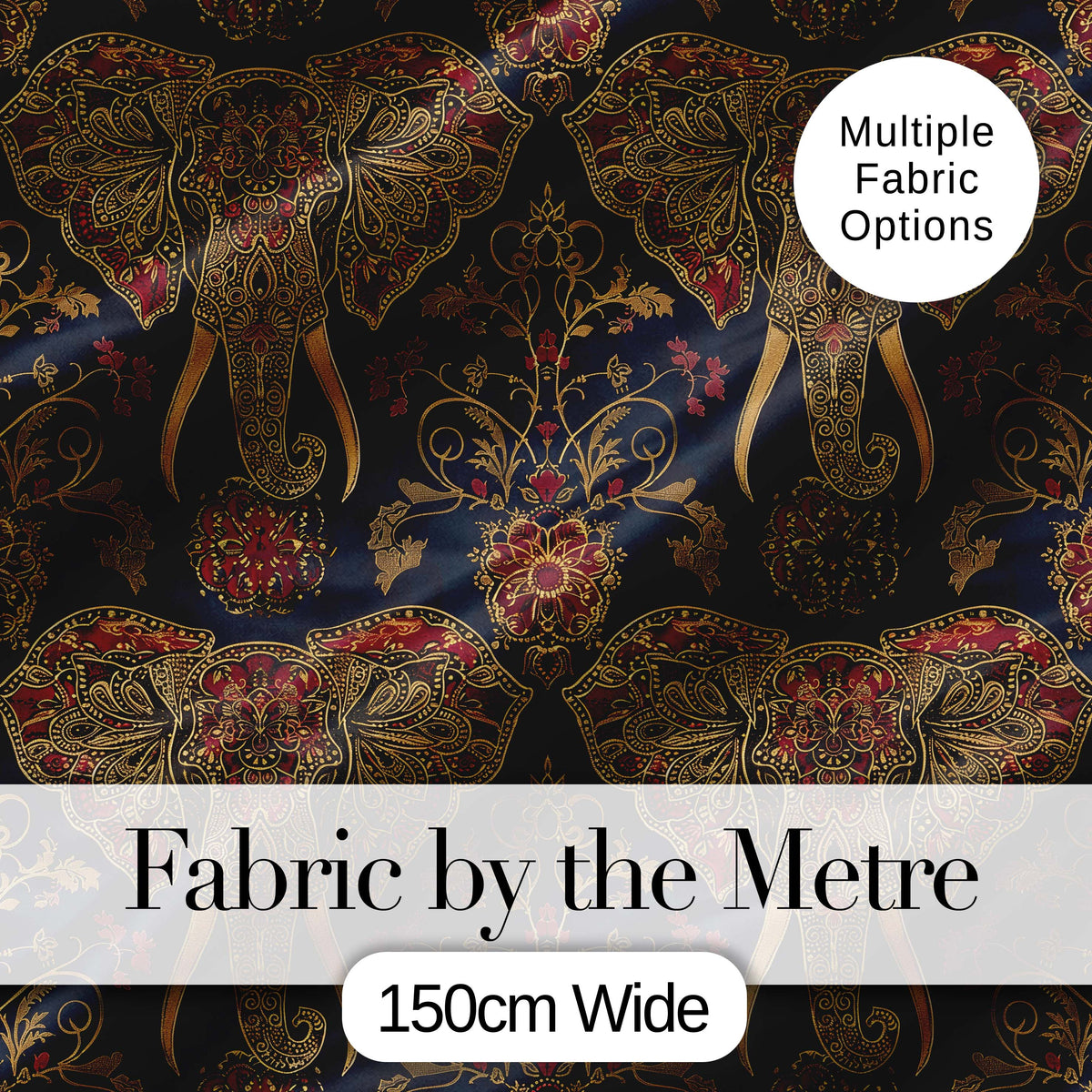 Detailed Mandala Elephant Head Ornamental Seamless Pattern Digital Print Fabric by the Metre UK Sewing Quilting Textile